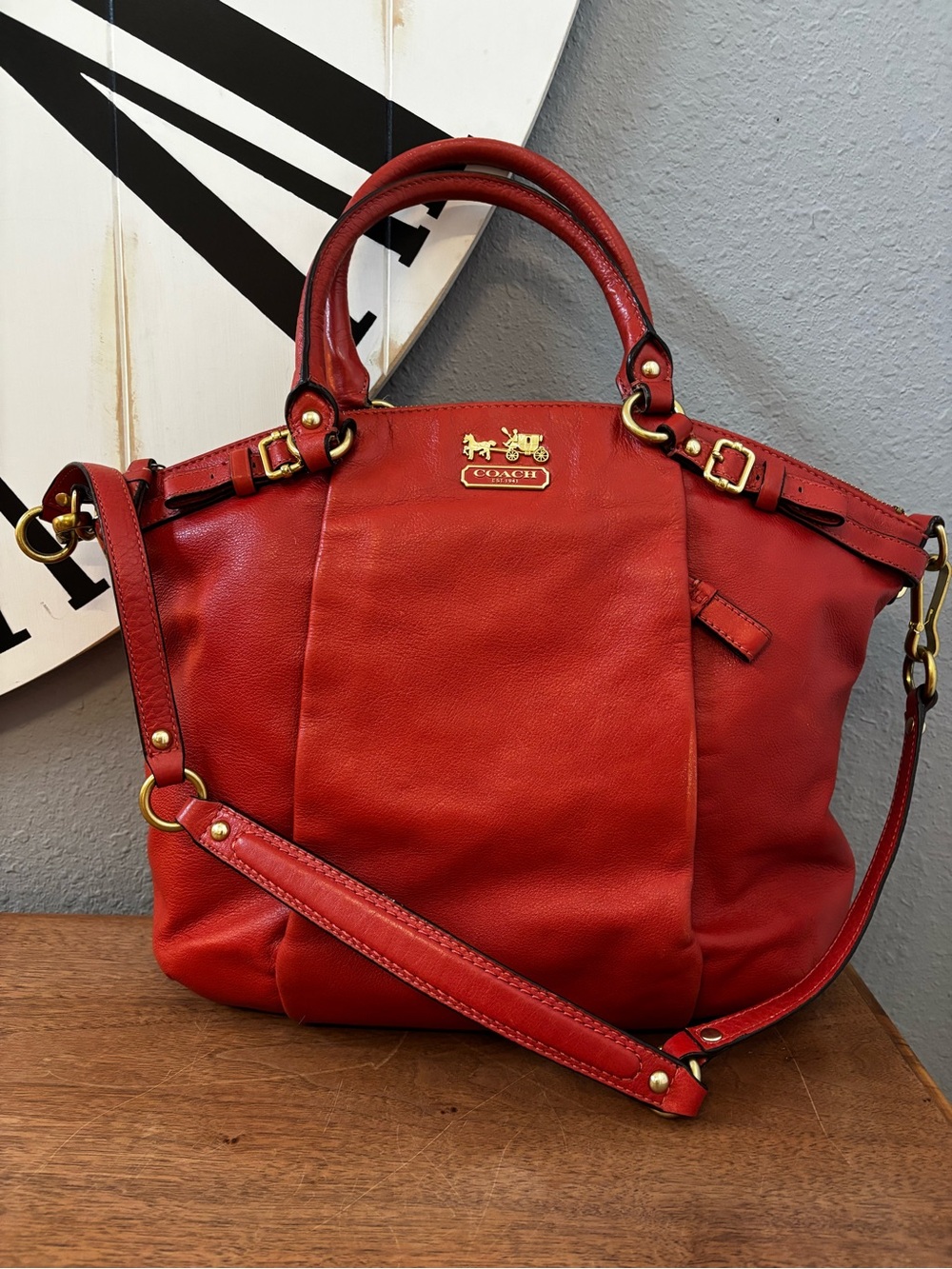 Coach Madison Lindsey Orange Leather Shoulder Bag